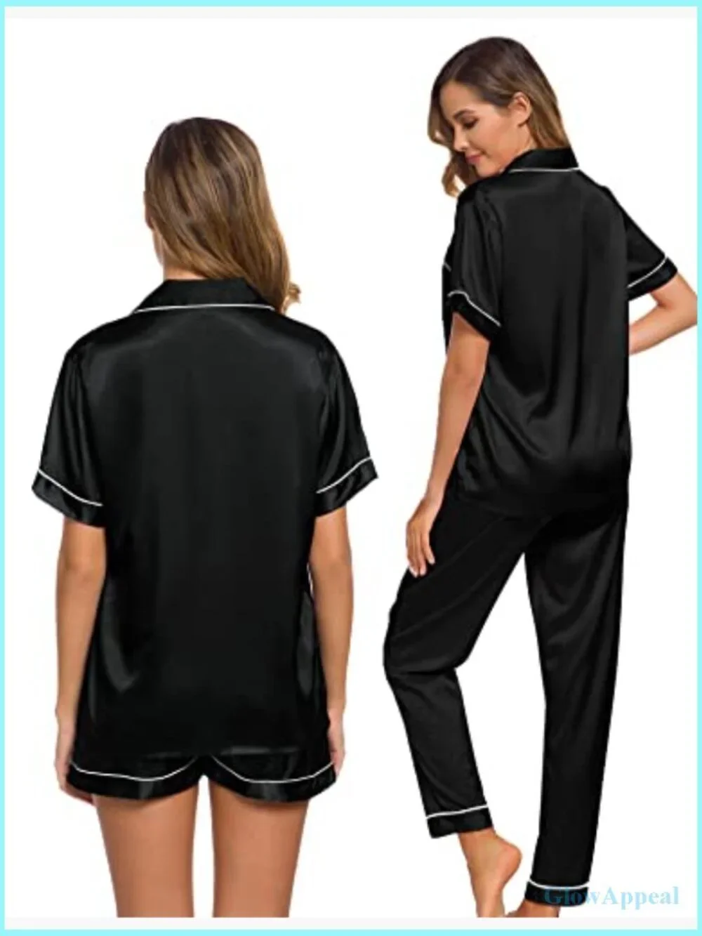 3pc Silk Satin Pajama Set Button Down Short Sleeve Loungewear XS-XXL